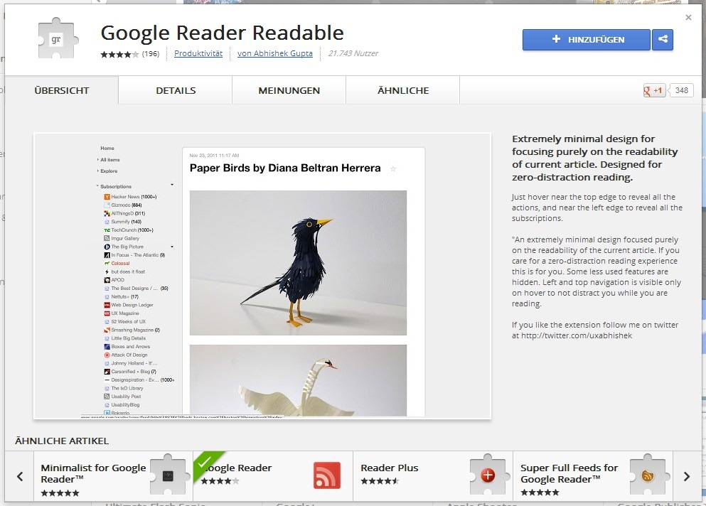 Chrome Erweiterung Google Optik Reader 