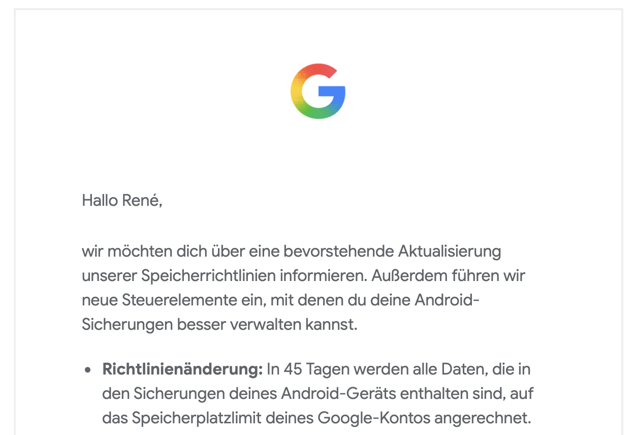Google Android Speicherlimit