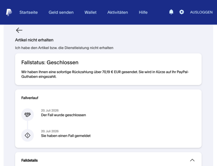 Paypal Fall Geschlossen